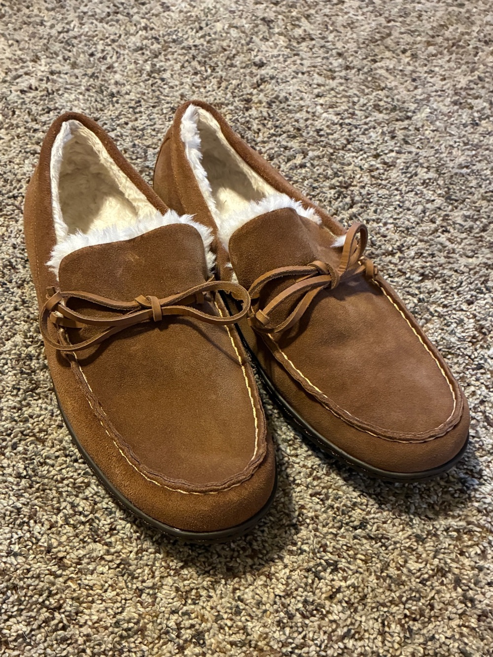 Vionic Adler Men's Brown Suede Slip-On Moccasins with Shearling Lining